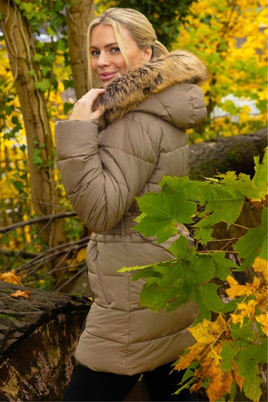 Roman Mocha Faux Fur Padded Belt Coat