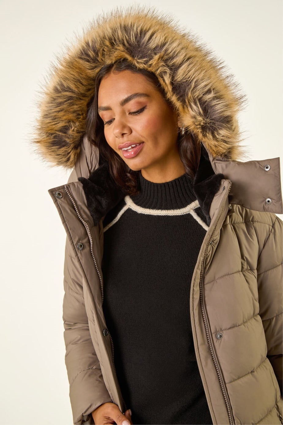 Roman Mocha Faux Fur Padded Belt Coat