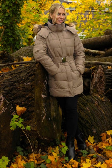 Roman Mocha Faux Fur Padded Belt Coat