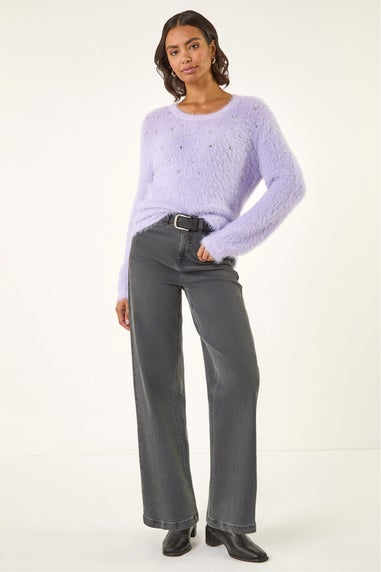 Roman Lilac Embellished Fluffy Knit Jumper