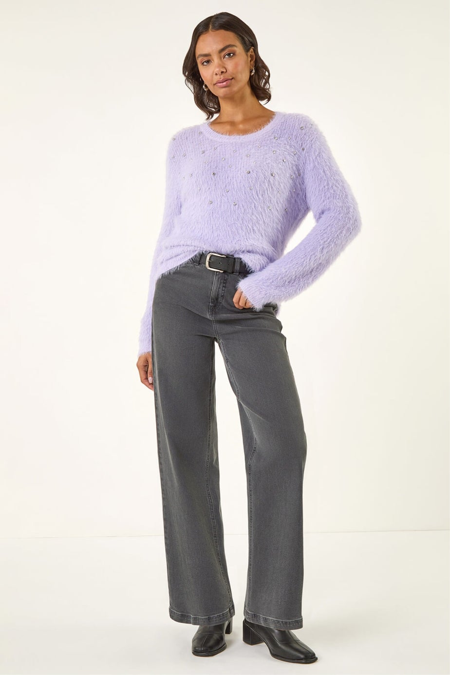 Roman Lilac Embellished Fluffy Knit Jumper