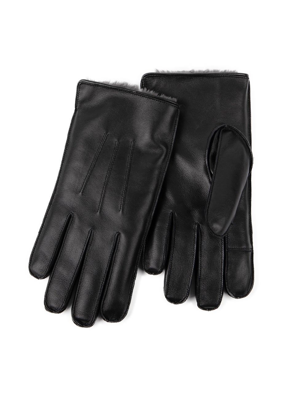Totes Isotoner  Black 3 Point Leather SmarTouch Glove