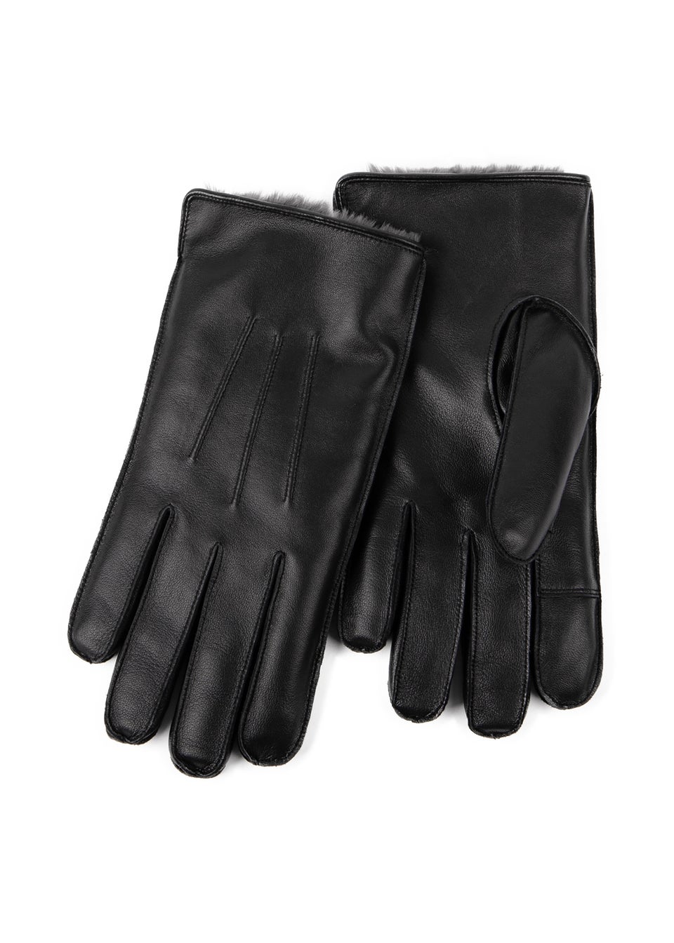 Totes Isotoner  Black 3 Point Leather SmarTouch Glove