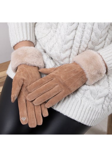 Totes Isotoner Tan Three Point Suede SmarTouch Gloves