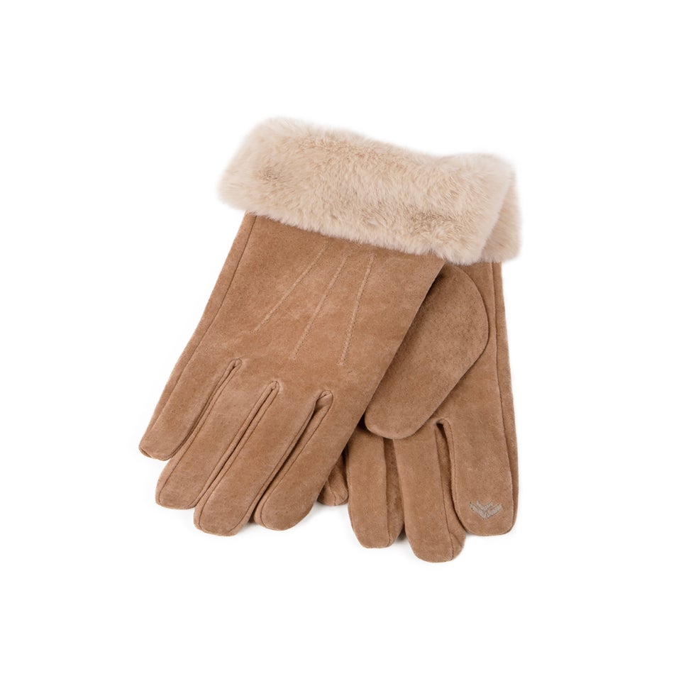 Totes Isotoner Tan Three Point Suede SmarTouch Gloves