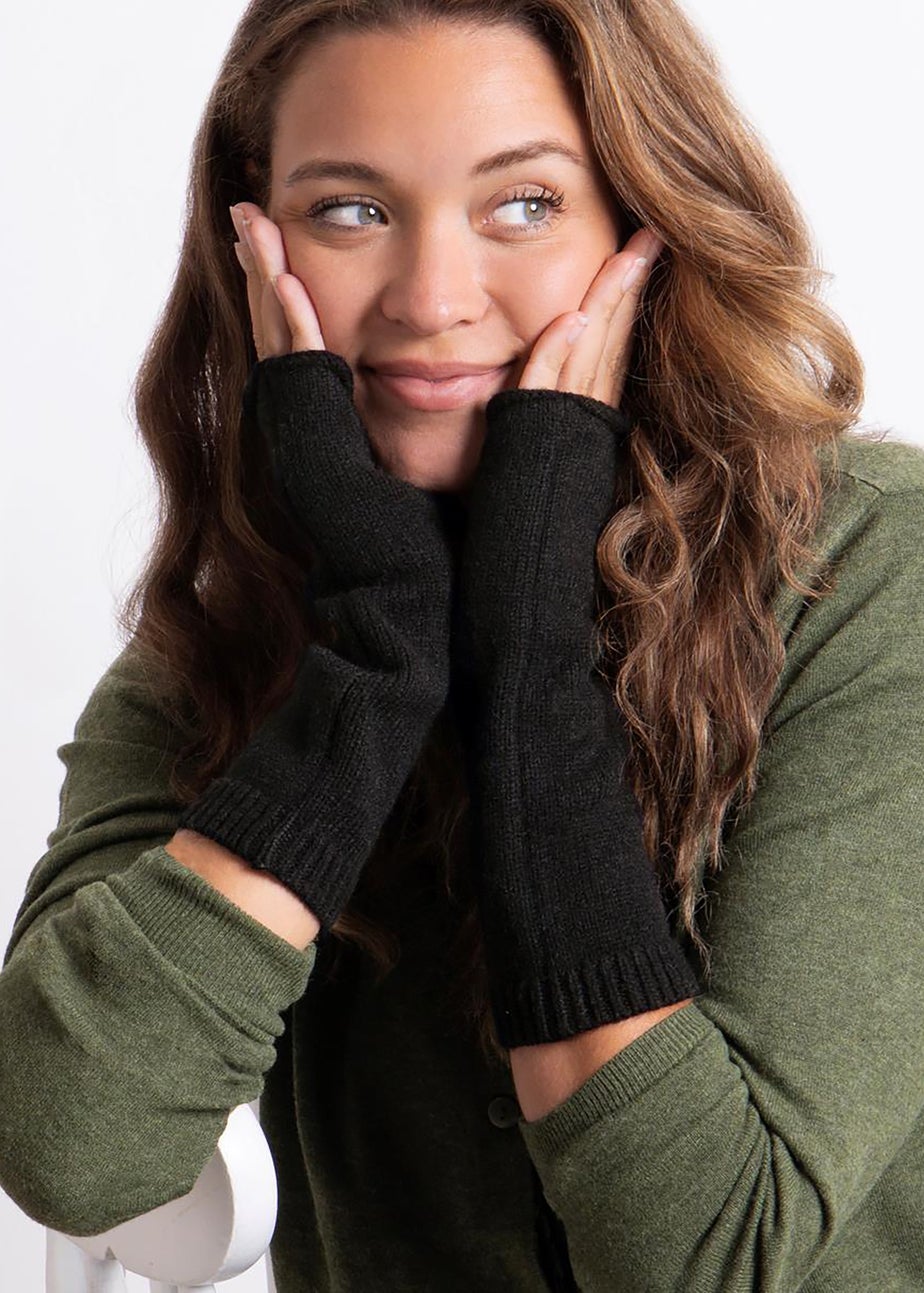 Totes Isotoner Black Soft Touch Knit Fingerless Glove