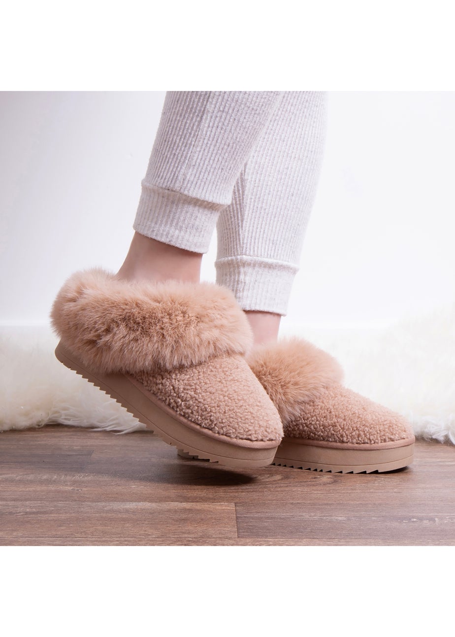 Totes Camel Textured Mule With Chunky Sole