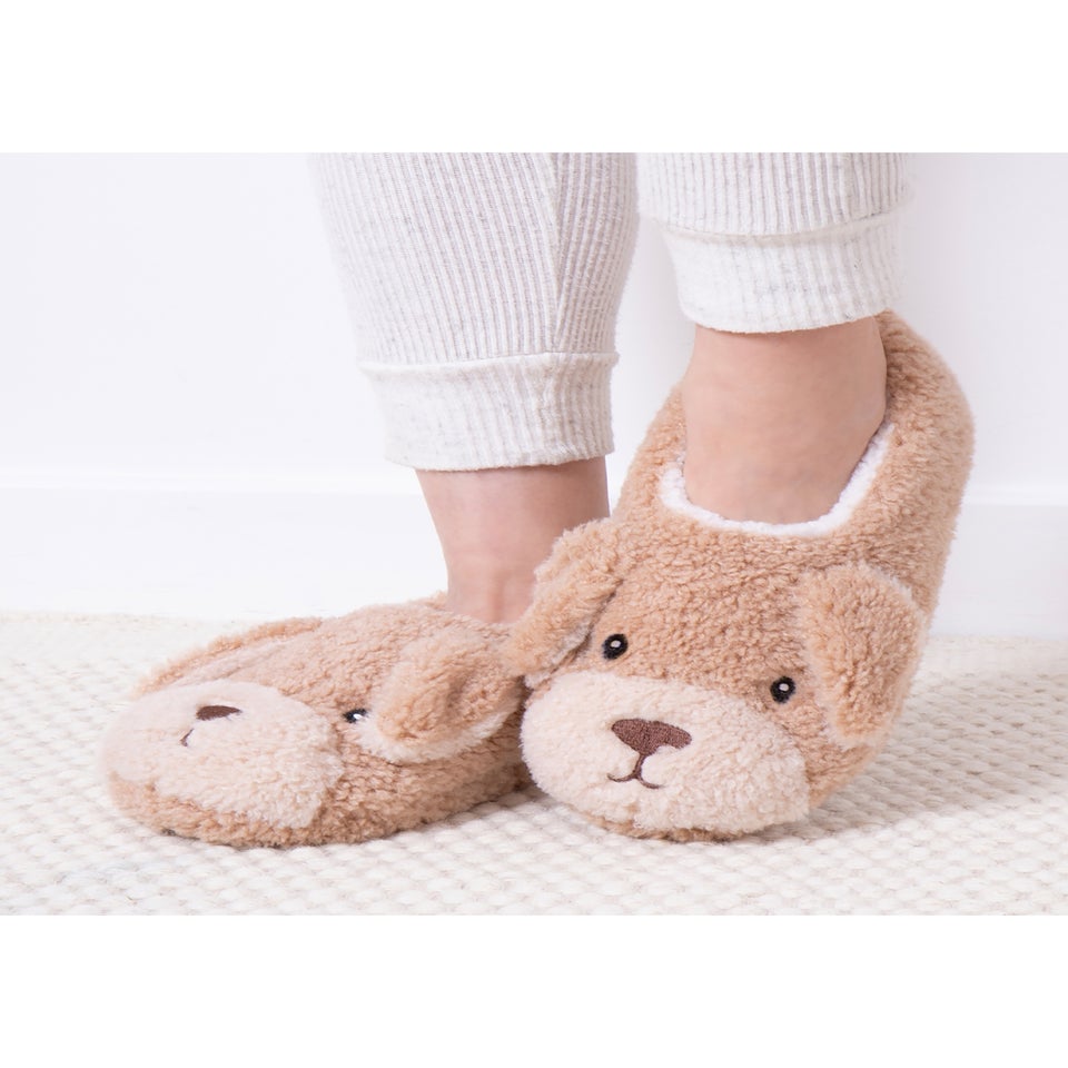 Totes Dog Ladies Novelty Dog Full Back Slippers