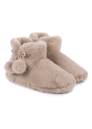 Totes Oat Ladies Faux Fur Boot Slippers