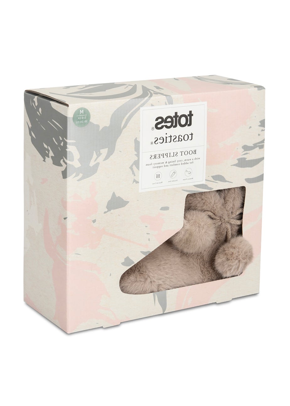 Totes Oat Ladies Faux Fur Boot Slippers