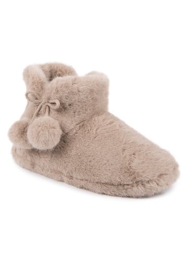 Totes Oat Ladies Faux Fur Boot Slippers