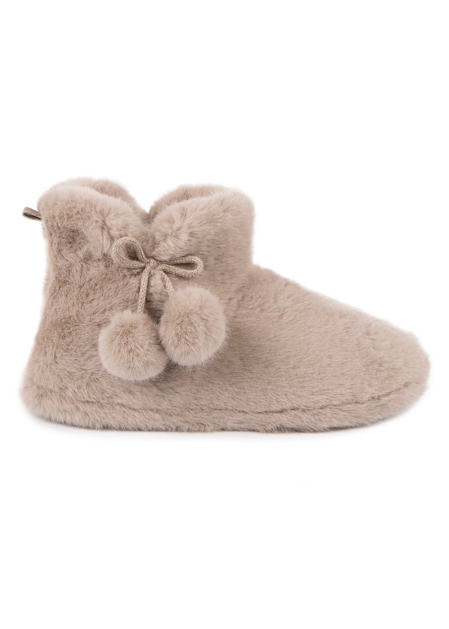 Totes Oat Ladies Faux Fur Boot Slippers