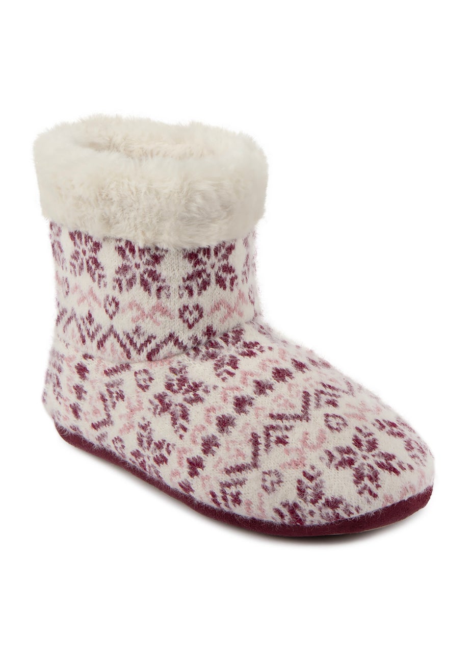 Totes Fair Isle Knit Boot Slippers With Faux Fur Cuff