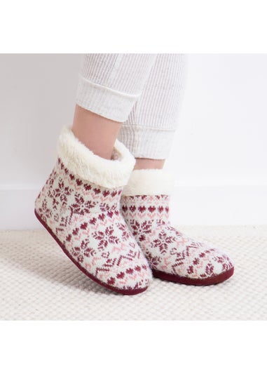 Totes Fair Isle Knit Boot Slippers With Faux Fur Cuff