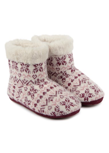 Totes Fair Isle Knit Boot Slippers With Faux Fur Cuff