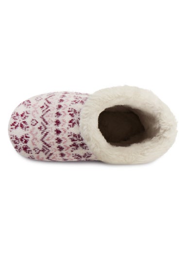 Totes Fair Isle Knit Boot Slippers With Faux Fur Cuff