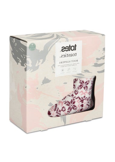 Totes Fair Isle Knit Boot Slippers With Faux Fur Cuff