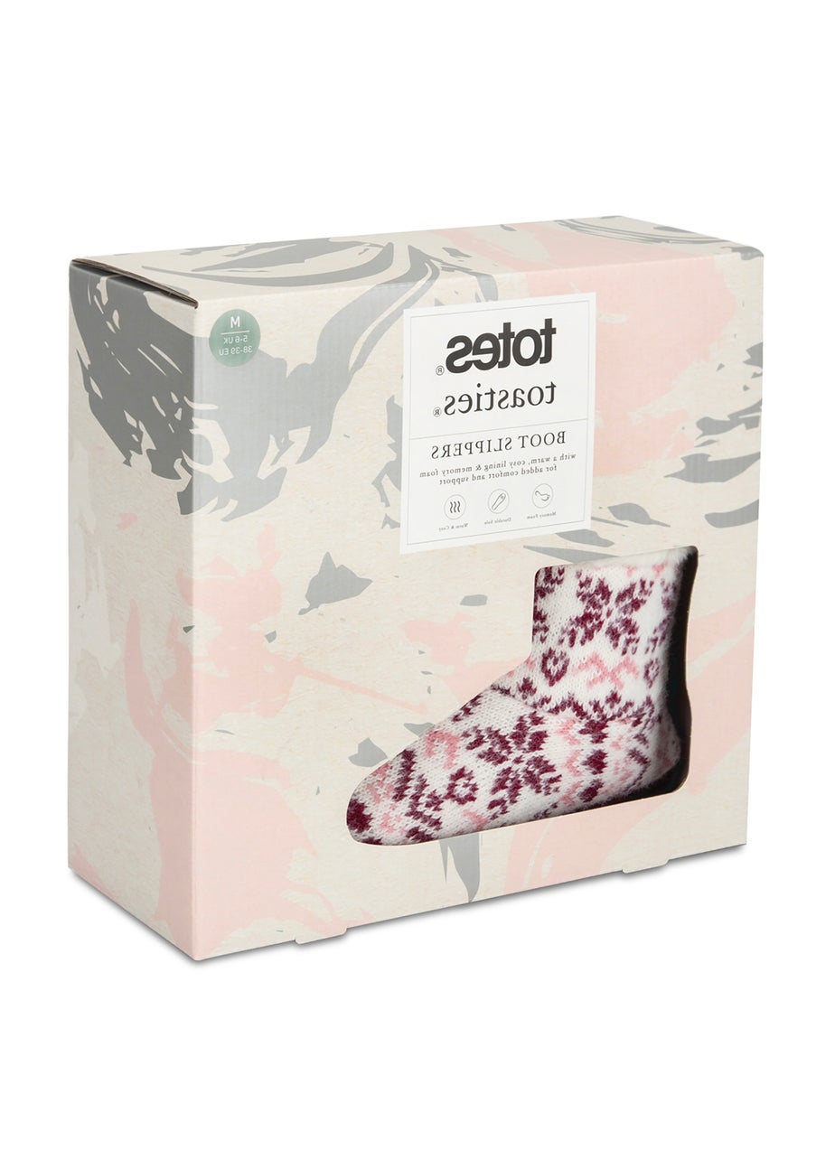 Totes Fair Isle Knit Boot Slippers With Faux Fur Cuff