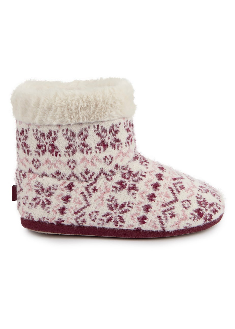 Totes Fair Isle Knit Boot Slippers With Faux Fur Cuff