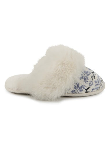 Totes Blue Ladies Fair Isle Knit Mule Slippers