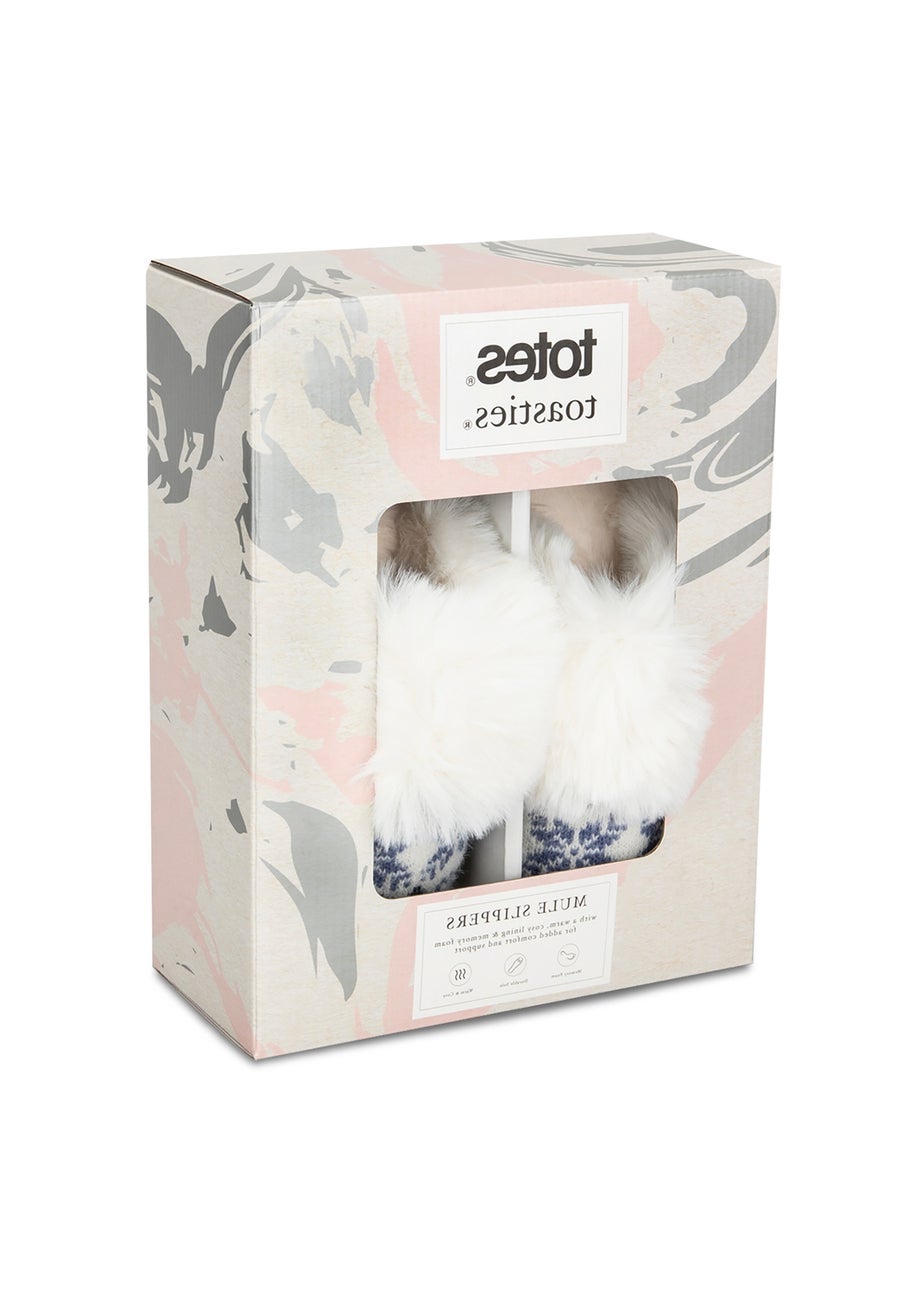 Totes Blue Ladies Fair Isle Knit Mule Slippers