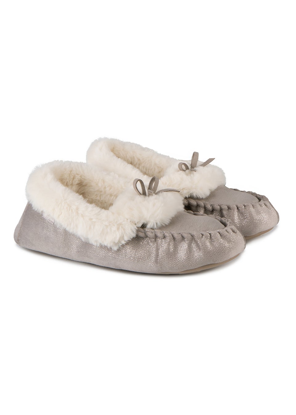 Totes Grey Ladies Sparkle Moccasin Slippers
