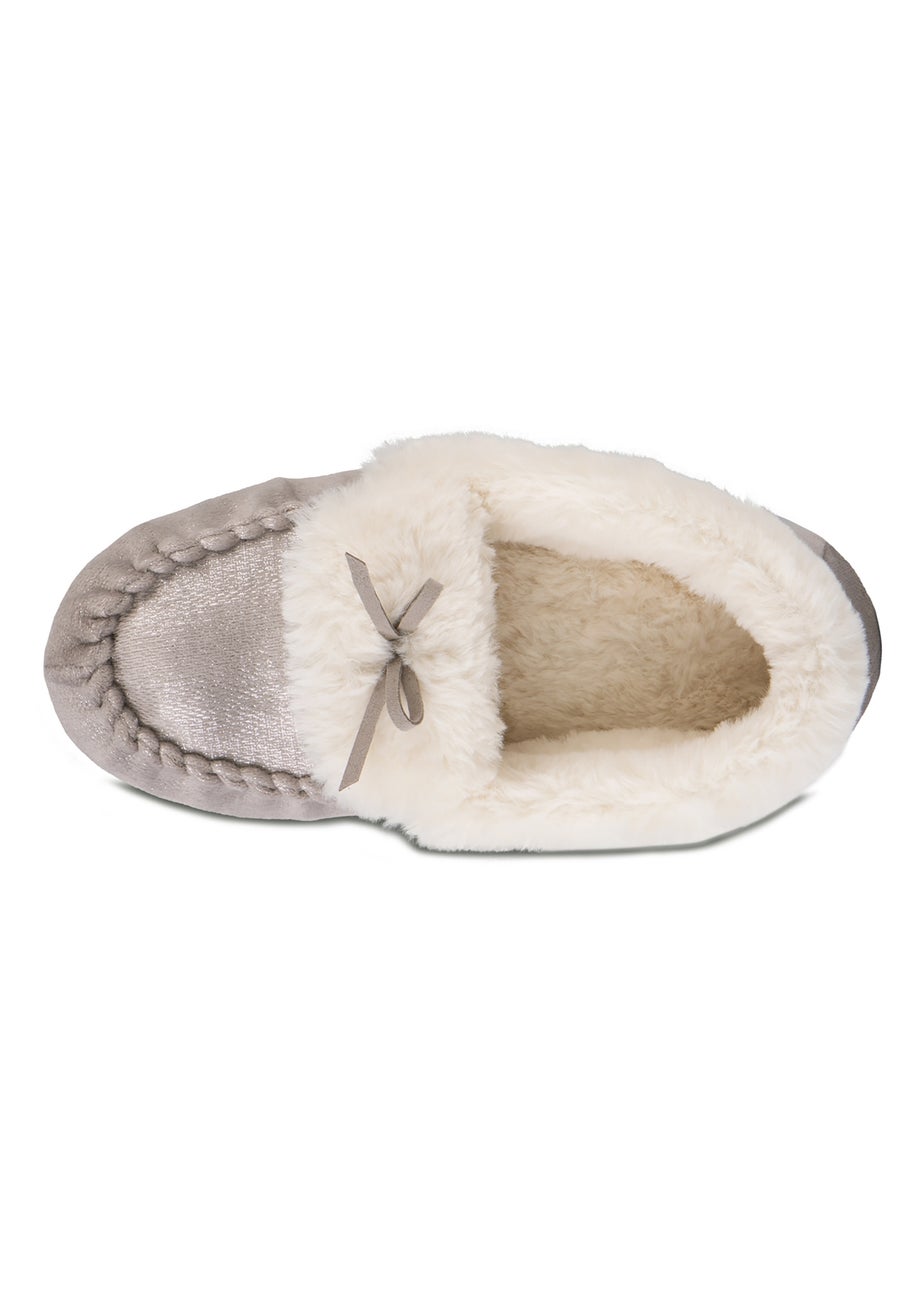 Totes Grey Ladies Sparkle Moccasin Slippers