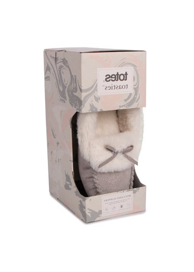 Totes Grey Ladies Sparkle Moccasin Slippers