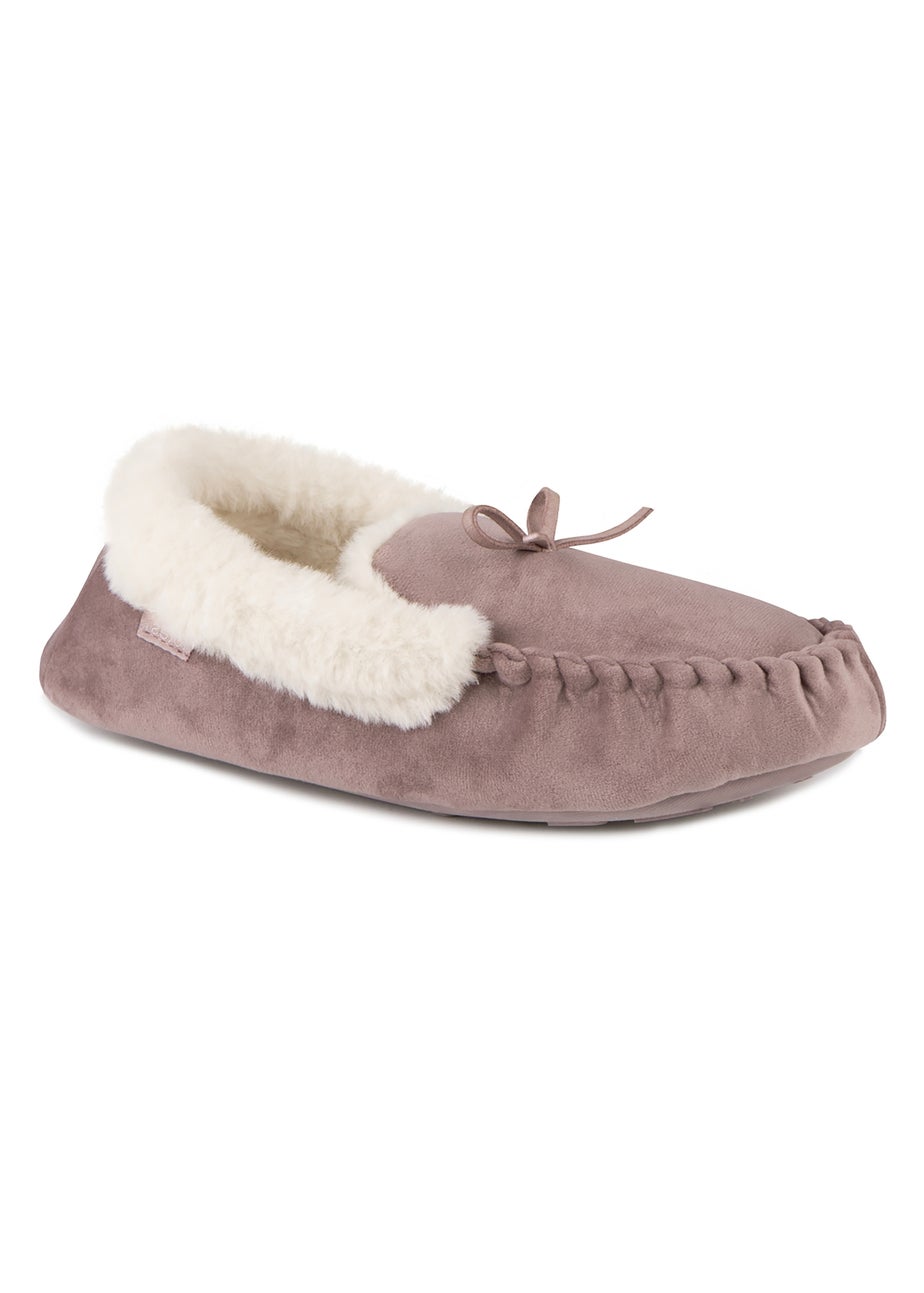 Totes Mink Ladies Velour Moccasin Slippers