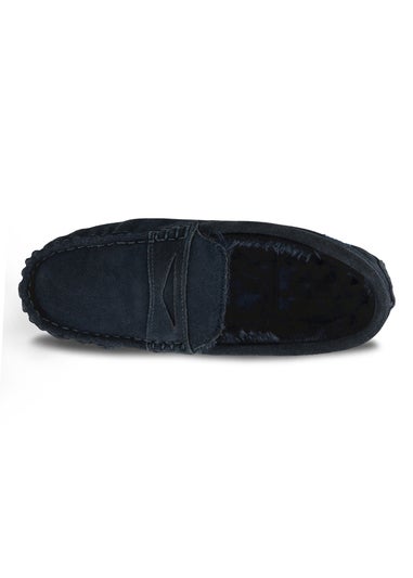 Totes Isotoner Navy Suede Moccasin With Water Repellency