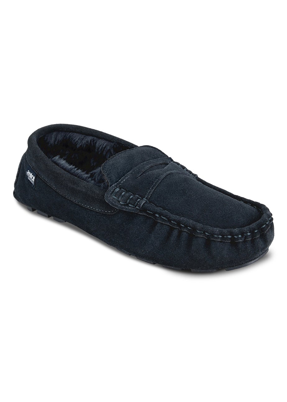 Totes Isotoner Navy Suede Moccasin With Water Repellency