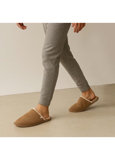 Totes Isotoner Tan Suede Mule With Water Repellency