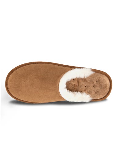 Totes Isotoner Tan Suede Mule With Water Repellency