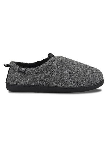 Totes Isotoner Grey Felt Full Back Slipper With Pull Toggle