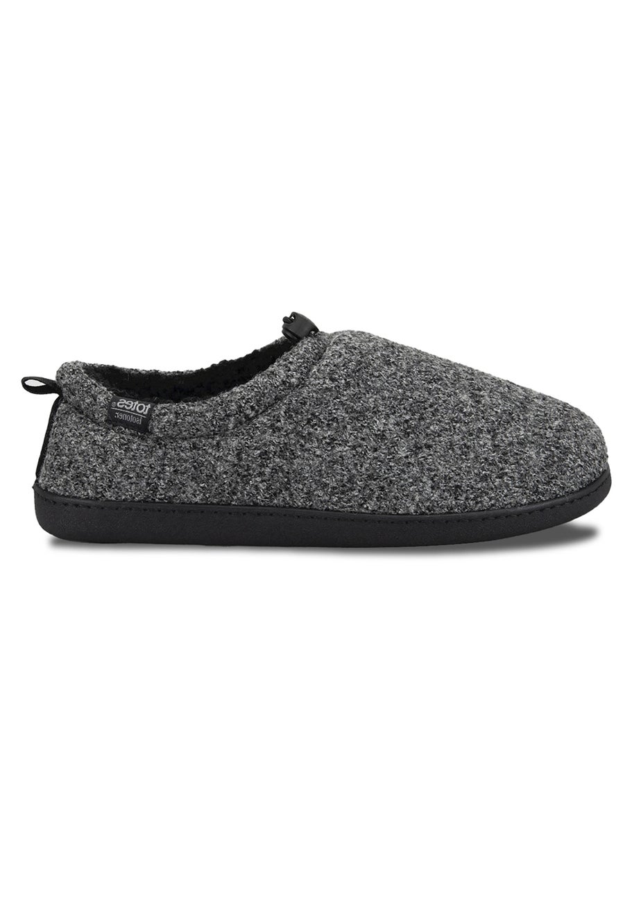 Totes Isotoner Grey Felt Full Back Slipper With Pull Toggle