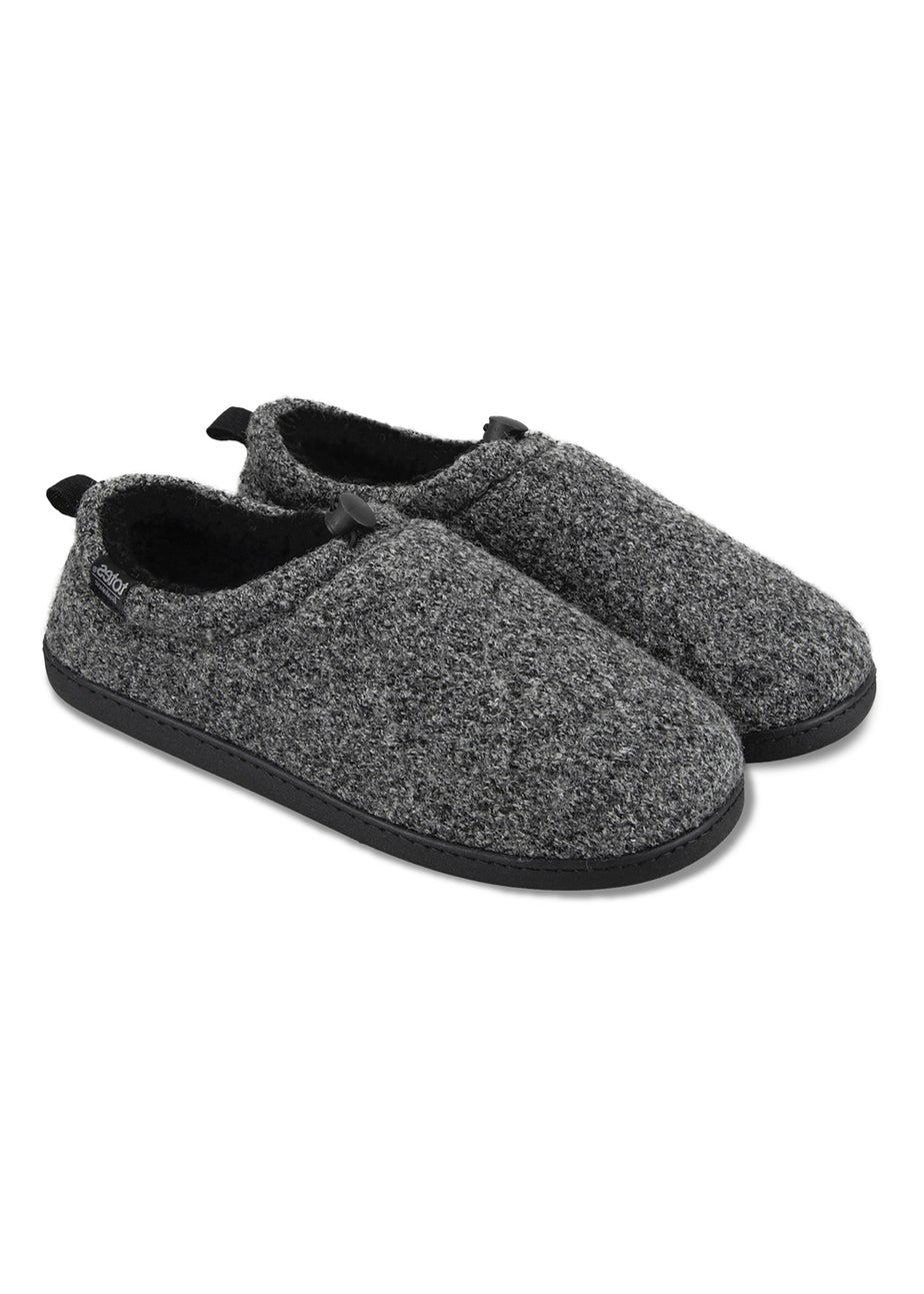 Totes Isotoner Grey Felt Full Back Slipper With Pull Toggle