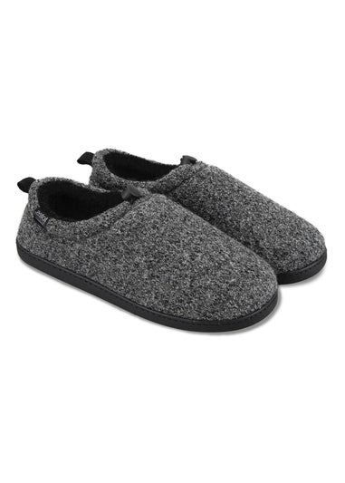 Totes Isotoner Grey Felt Full Back Slipper With Pull Toggle