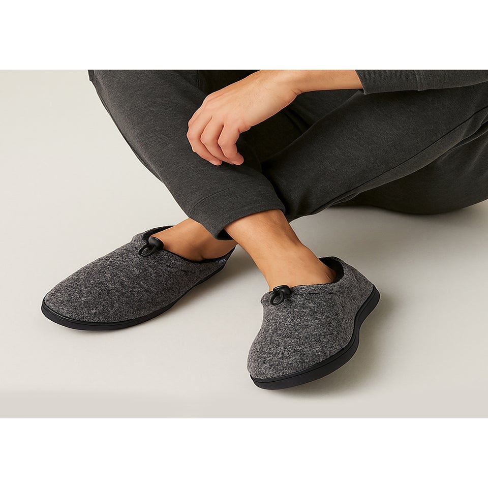 Totes Isotoner Grey Felt Full Back Slipper With Pull Toggle