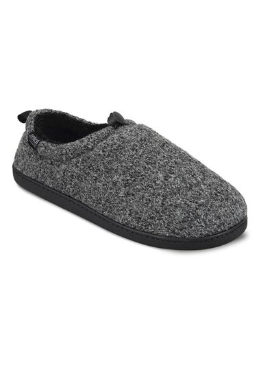 Totes Isotoner Grey Felt Full Back Slipper With Pull Toggle