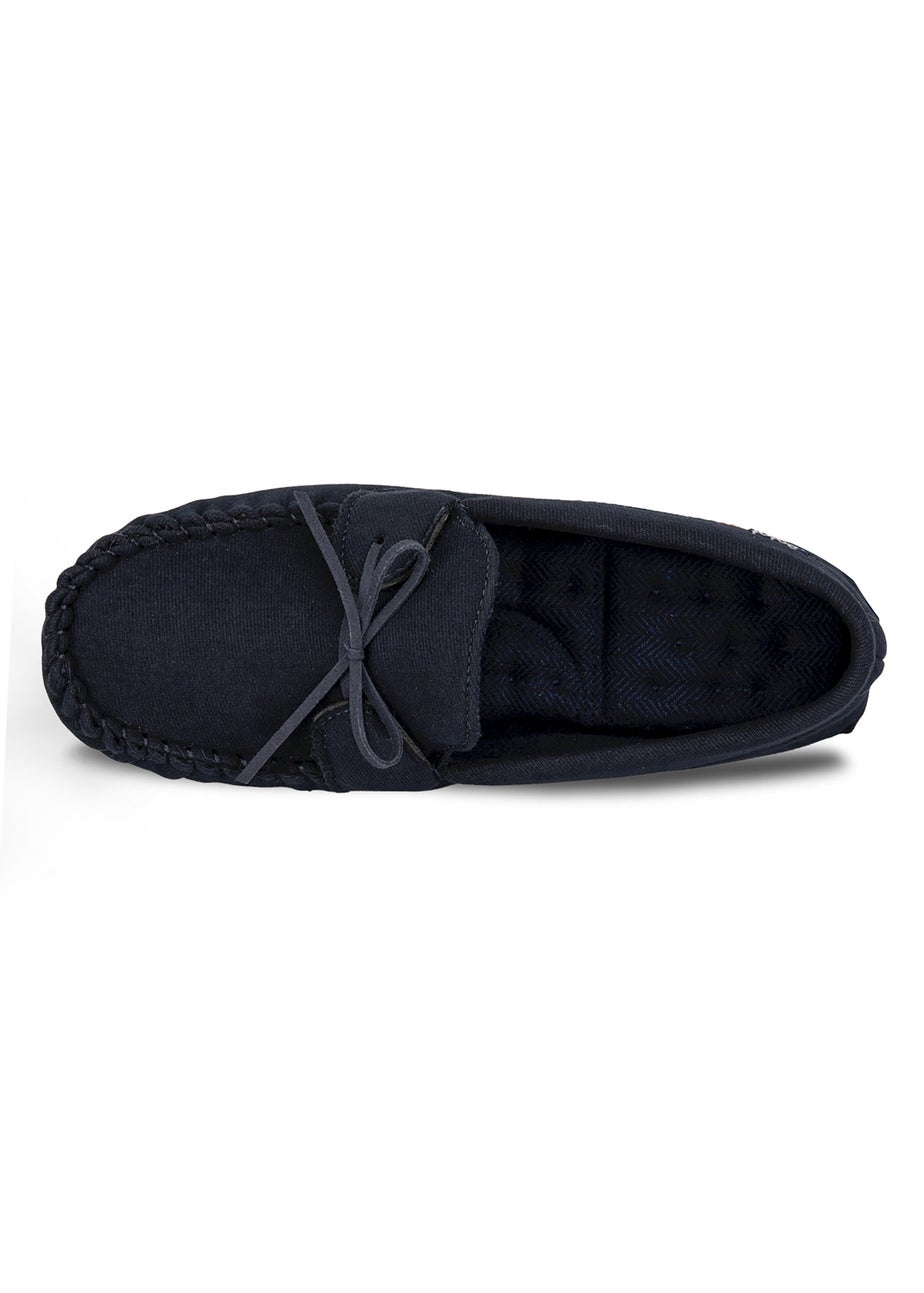 Totes Isotoner Navy Herringbone Lined Moccasin
