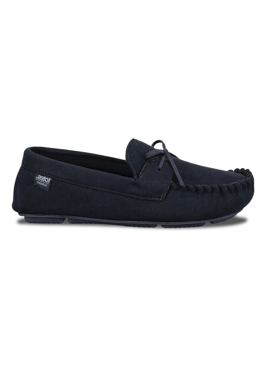 Totes Isotoner Navy Herringbone Lined Moccasin