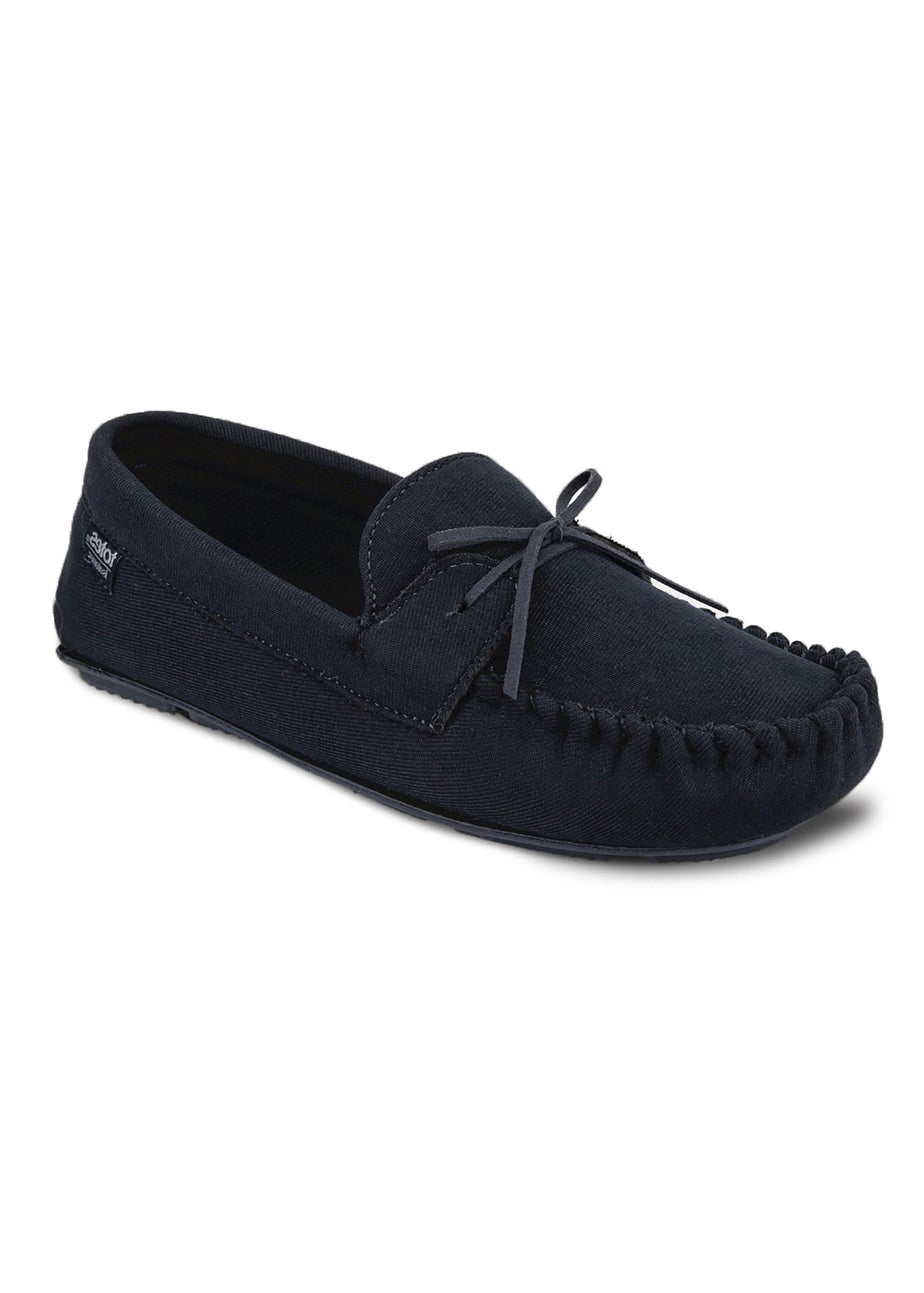 Totes Isotoner Navy Herringbone Lined Moccasin