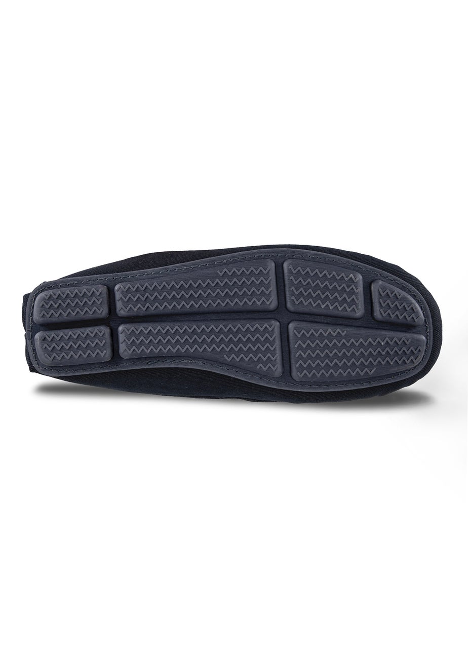 Totes Isotoner Navy Herringbone Lined Moccasin