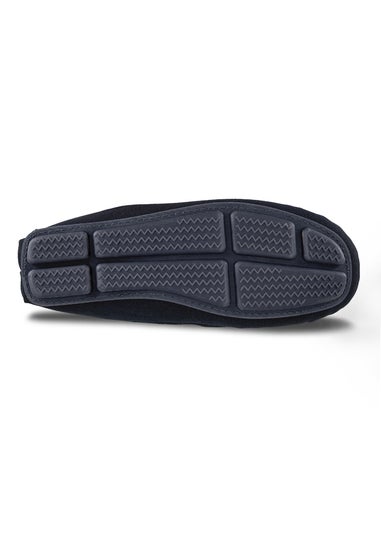 Totes Isotoner Navy Herringbone Lined Moccasin