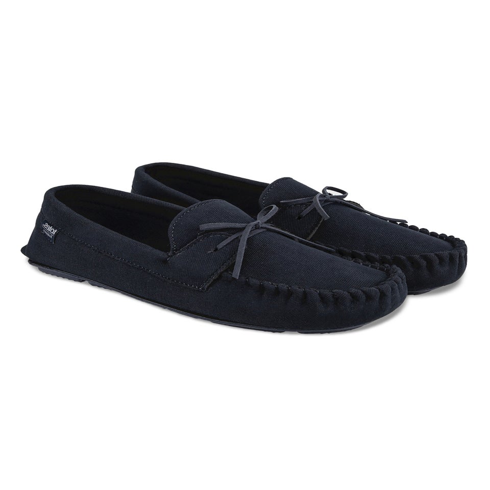 Totes Isotoner Navy Herringbone Lined Moccasin