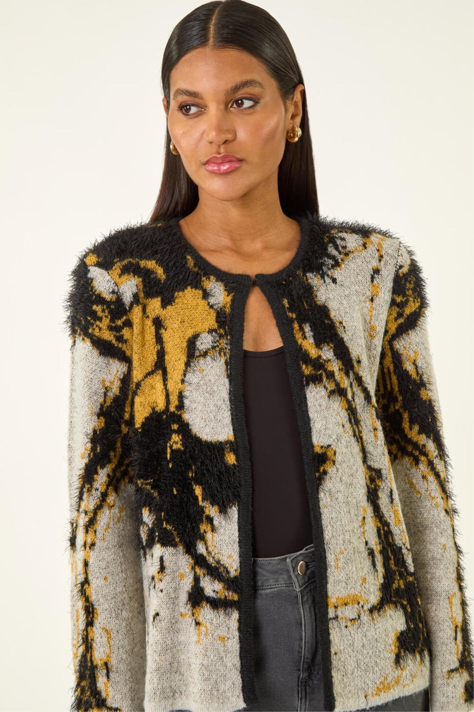 Roman Grey Fluffy Textured Knit Cardigan