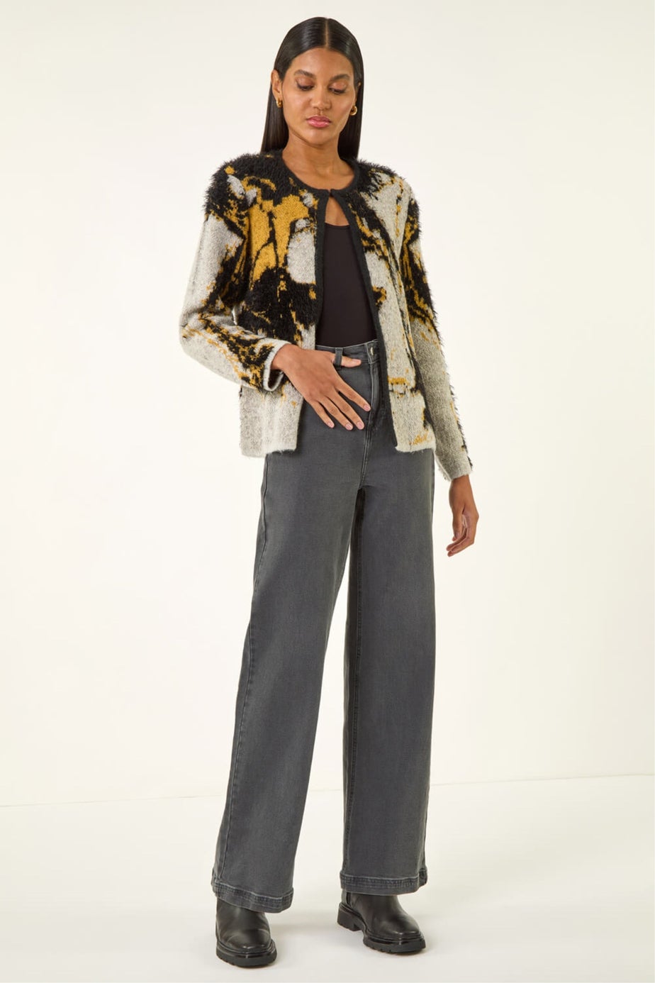 Roman Grey Fluffy Textured Knit Cardigan