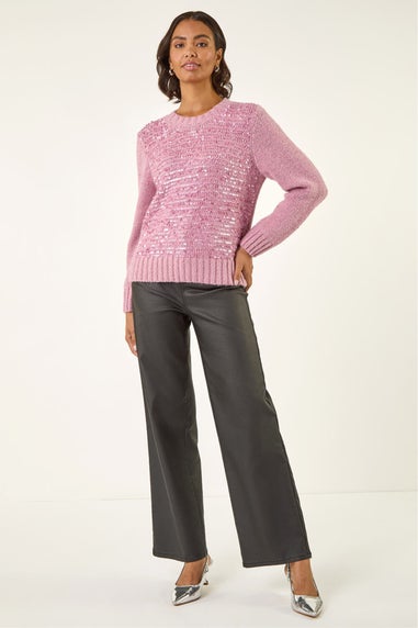 Roman Pink Sequin Crew Neck Knit Jumper