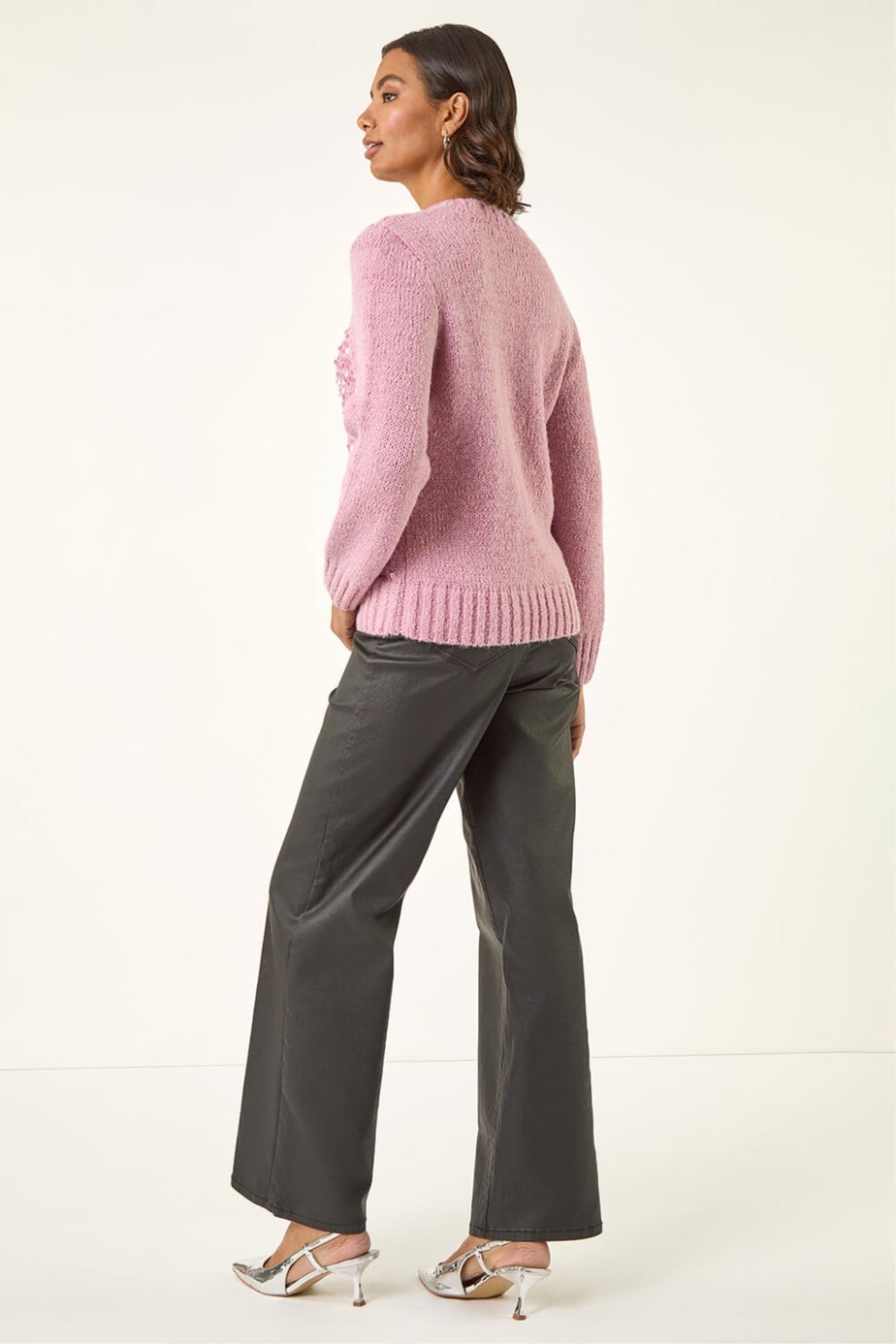 Roman Pink Sequin Crew Neck Knit Jumper