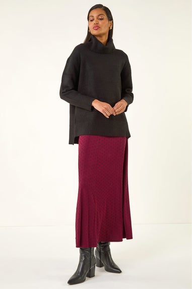 Roman Burgundy Ditsy Floral Print Stretch Midi Skirt